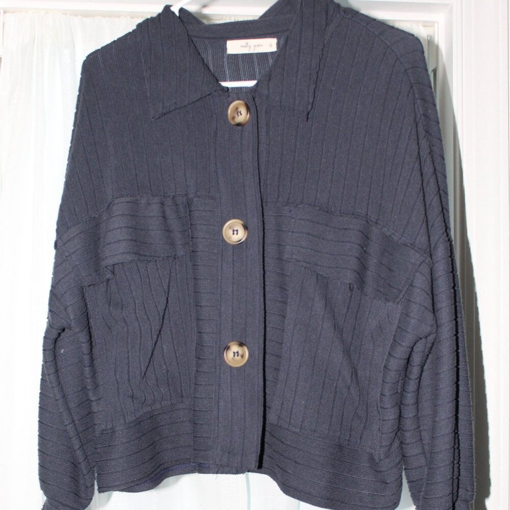 navy blue chunky cardigan sweater